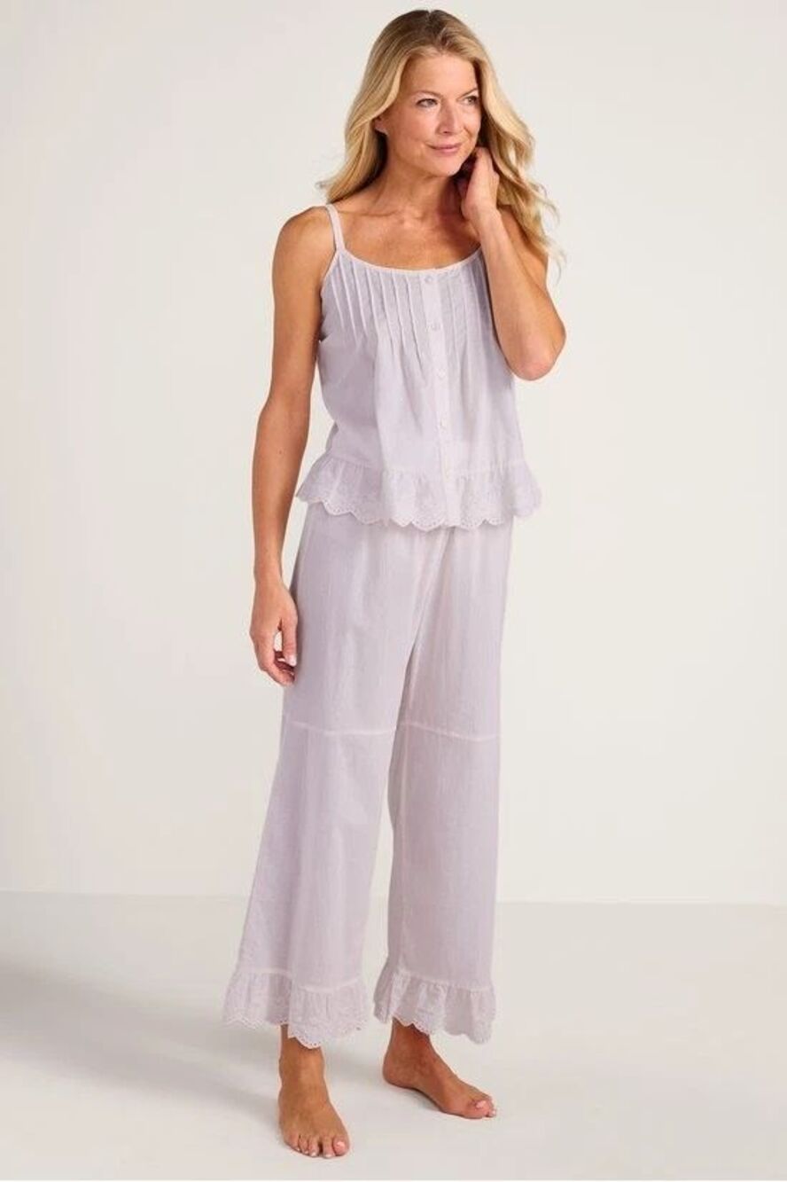 Soft Surroundings $90 Savannah PJs Cotton Eyelet Evening Haze boho Womens M NEW